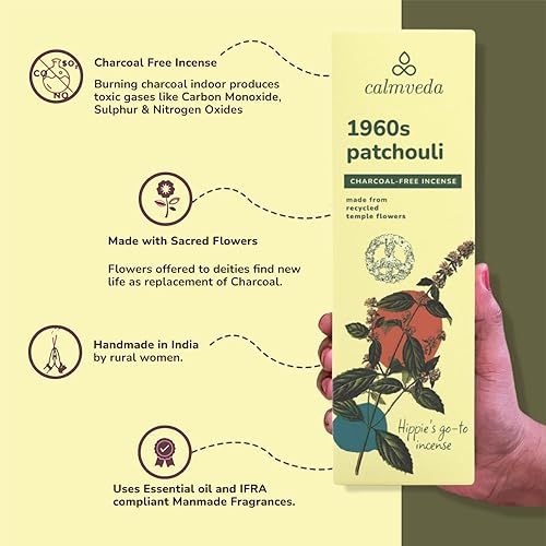Vista 2 de Paquete de varillas de incienso de pachulí de los años 60, (80 varillas), incienso sin carbón, hecho de flores recicladas, varillas de incienso