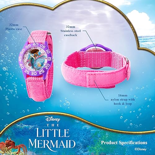Miniatura 3 de DISNEY The Little Mermaid Live Action - Reloj analógico de cuarzo para niños, Rosado, Moderno