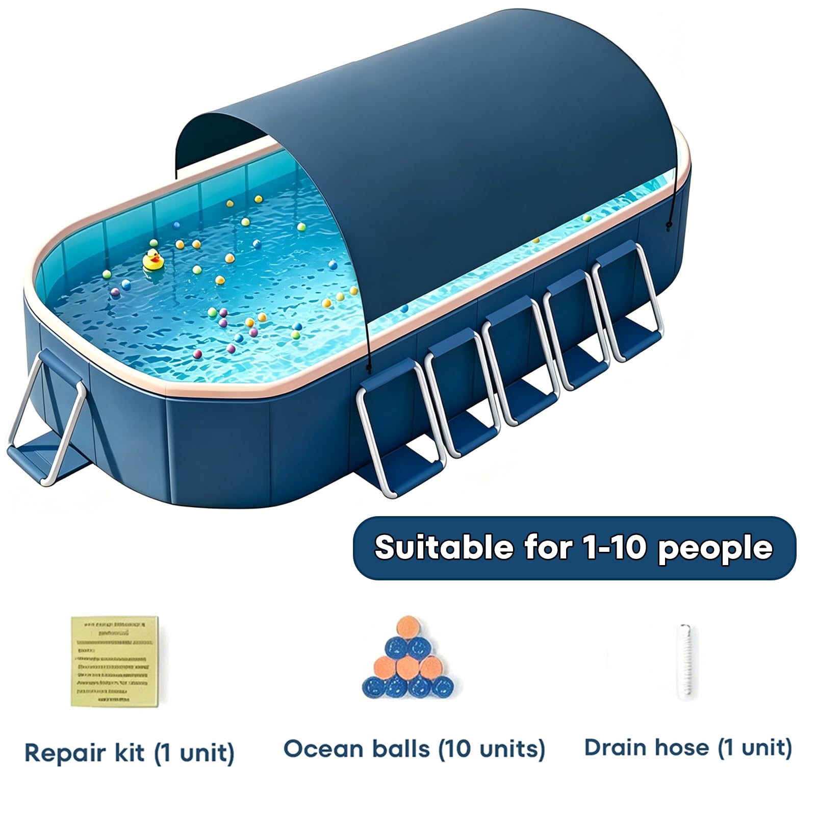 Piscina Fuori Terra, Piscina Pieghevole 365x250x50 Cm – Non Gonfiabile, Telaio Antigonfiore, Piscina Per Cani Grandi, Doppio Scarico, Piscina Grande Pool Per 1-10 Persone, Adulti & Svago