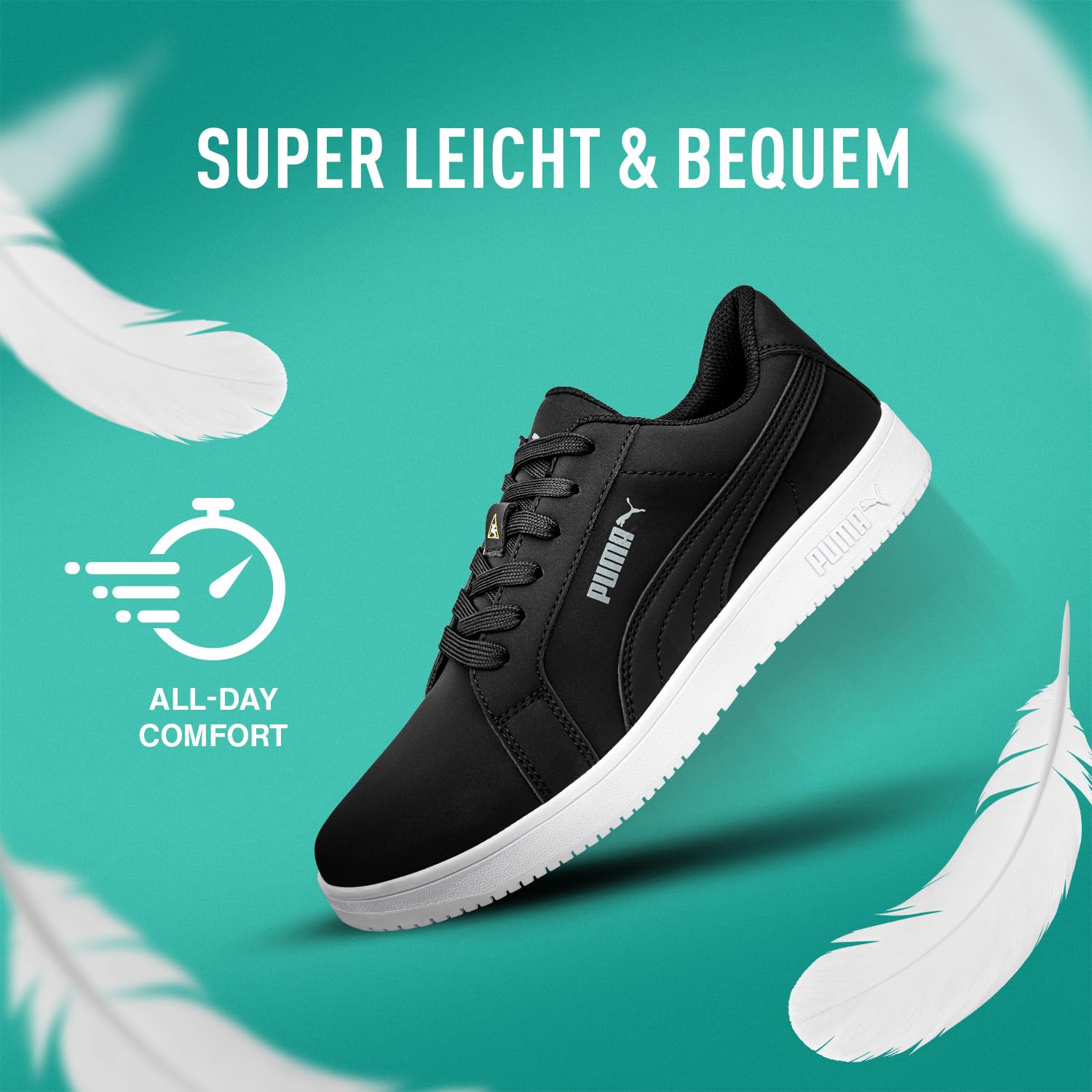 PUMA Safety STELLAR ST BLK Low O2 Chaussures de travail antidérapantes sans embout en acier, sans métal, imperméables, comme chaussures de cuisine et baskets de travail