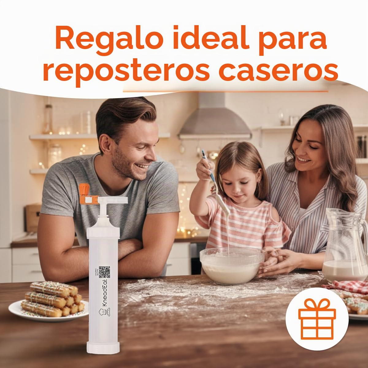 KneadEat Churro Maker - Kit de Churreera con mango impulsado por refuerzo - Bolsa de tuberías con aguja de relleno y receta QR para churros rellenos en casa y proyectos de horneado con niños - 3