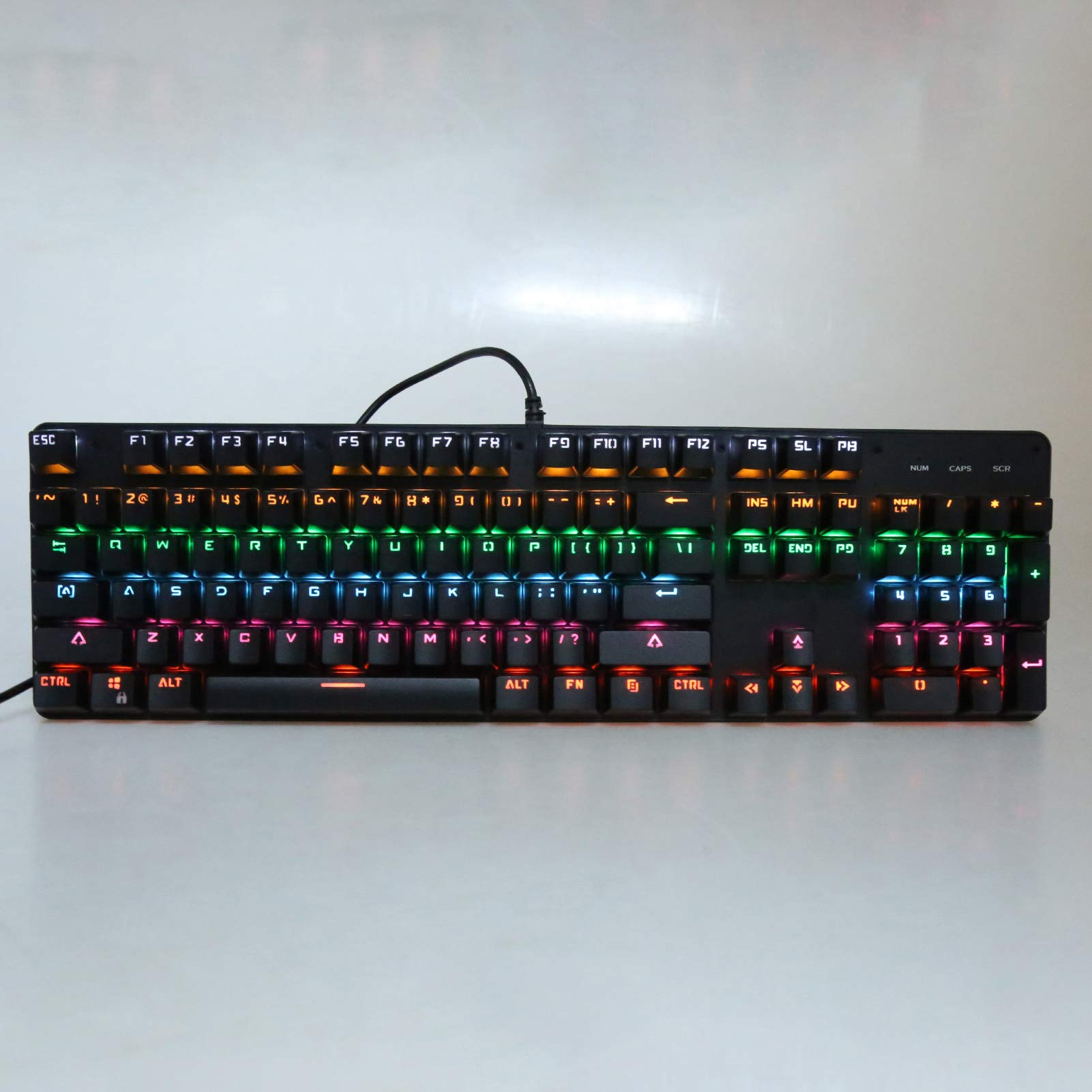 VBESTLIFE Teclado mecánico para Juegos con Interruptor Azul, Teclado E-Sport con retroiluminación RGB de 104 Teclas para Escritorio/portátil(Negro)