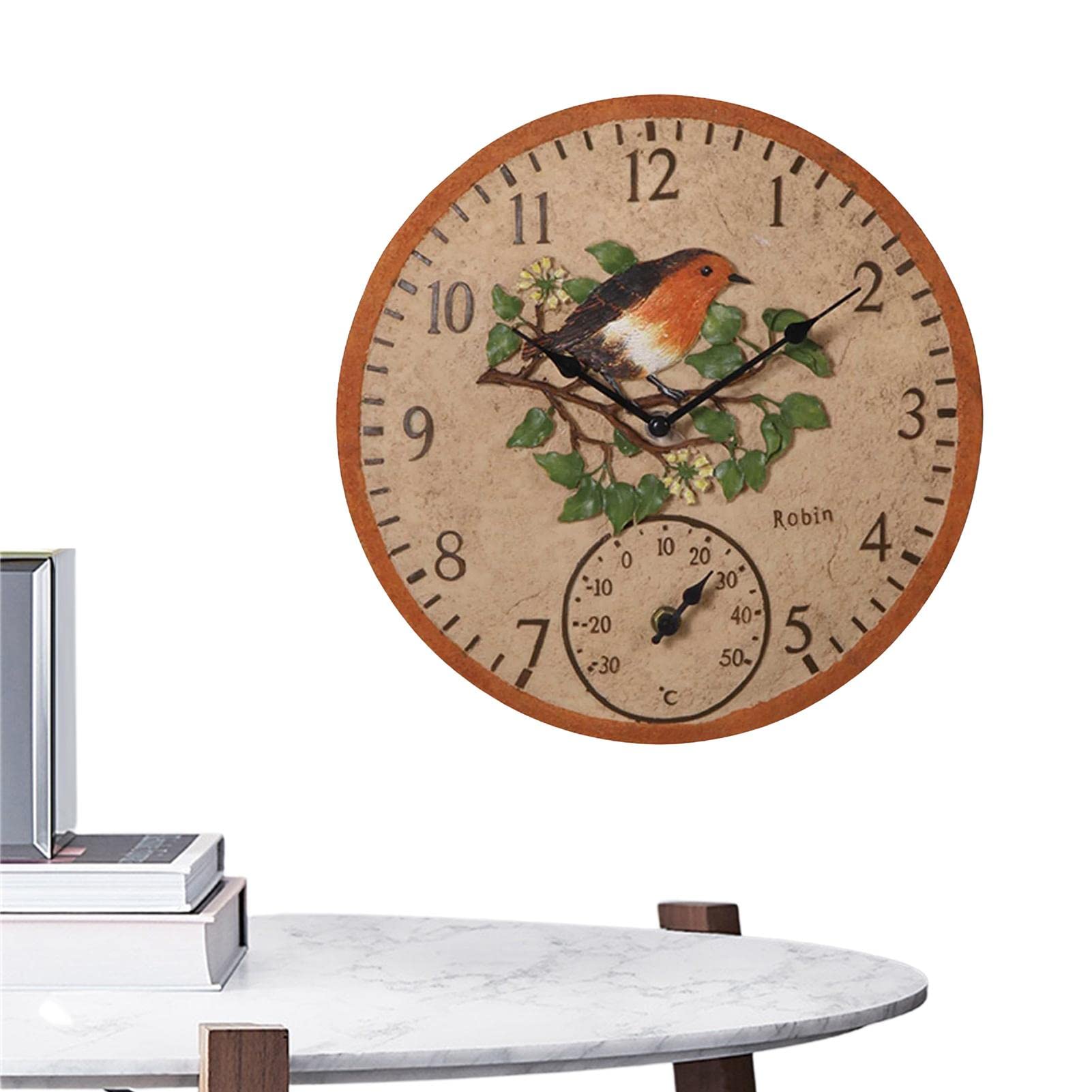 Horloge de 12 pouces haut de gamme et thermomètre mural pour patio au design épuré et durable