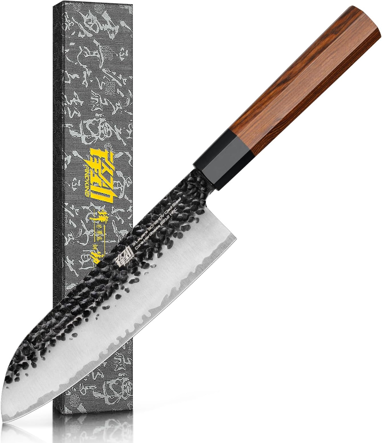 FINDKING DYNASTY 9CR18MOV 9CR18MOV Chef Knife 7.0 inches (178 mm) 3 Layer Clad Steel with Octagonal Handle for Home Use Vegetable Cutting Meat Cutting