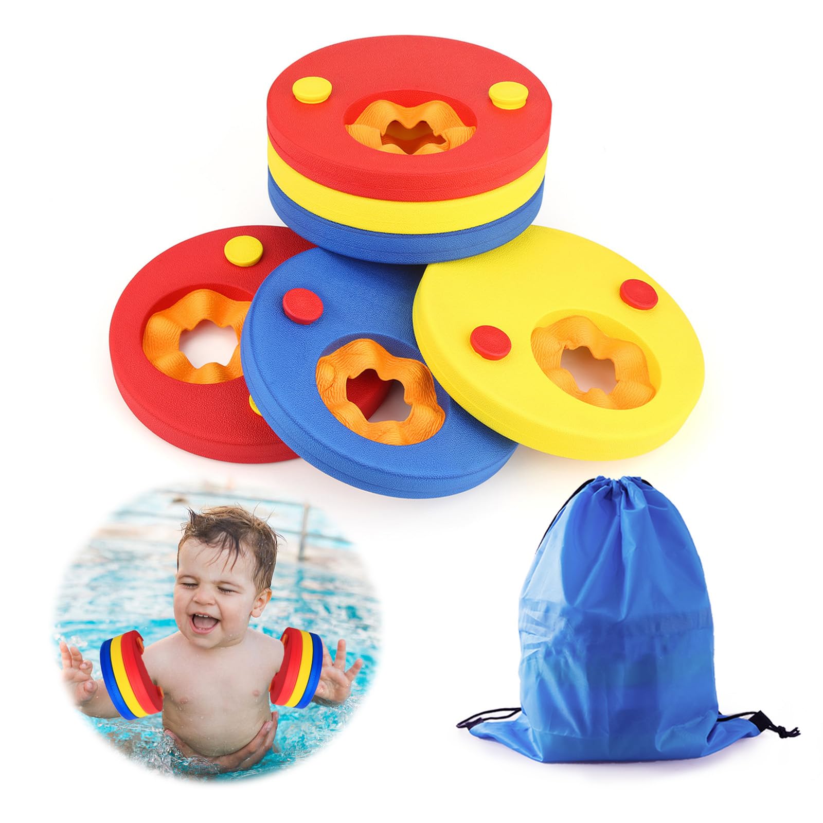 6 Stück Schwimmscheiben Kinder 3-6 Jahre, Schwimmflügel Kinder Schwimmhilfe Eva-Schaum Schwimmscheiben Ohne Aufblasen, Schwimmarmbänder für das Kind zum Schwimmen Lernen für Jungen Mädchen