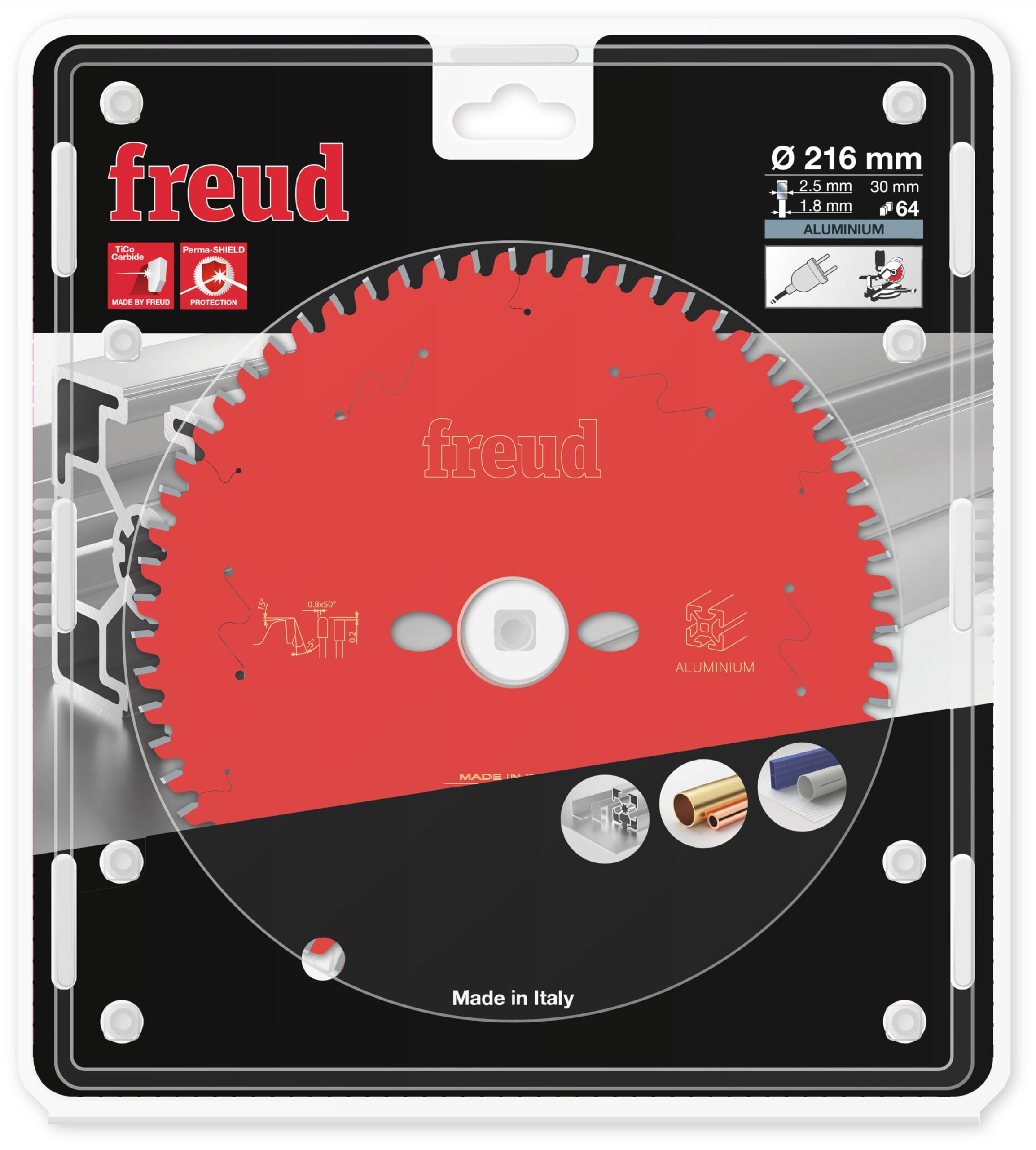 Freud lama circolare per troncatrice per il taglio di alluminio D=216mm x d=30mm x 2,5/1,8mm x T64 - FR16A001M