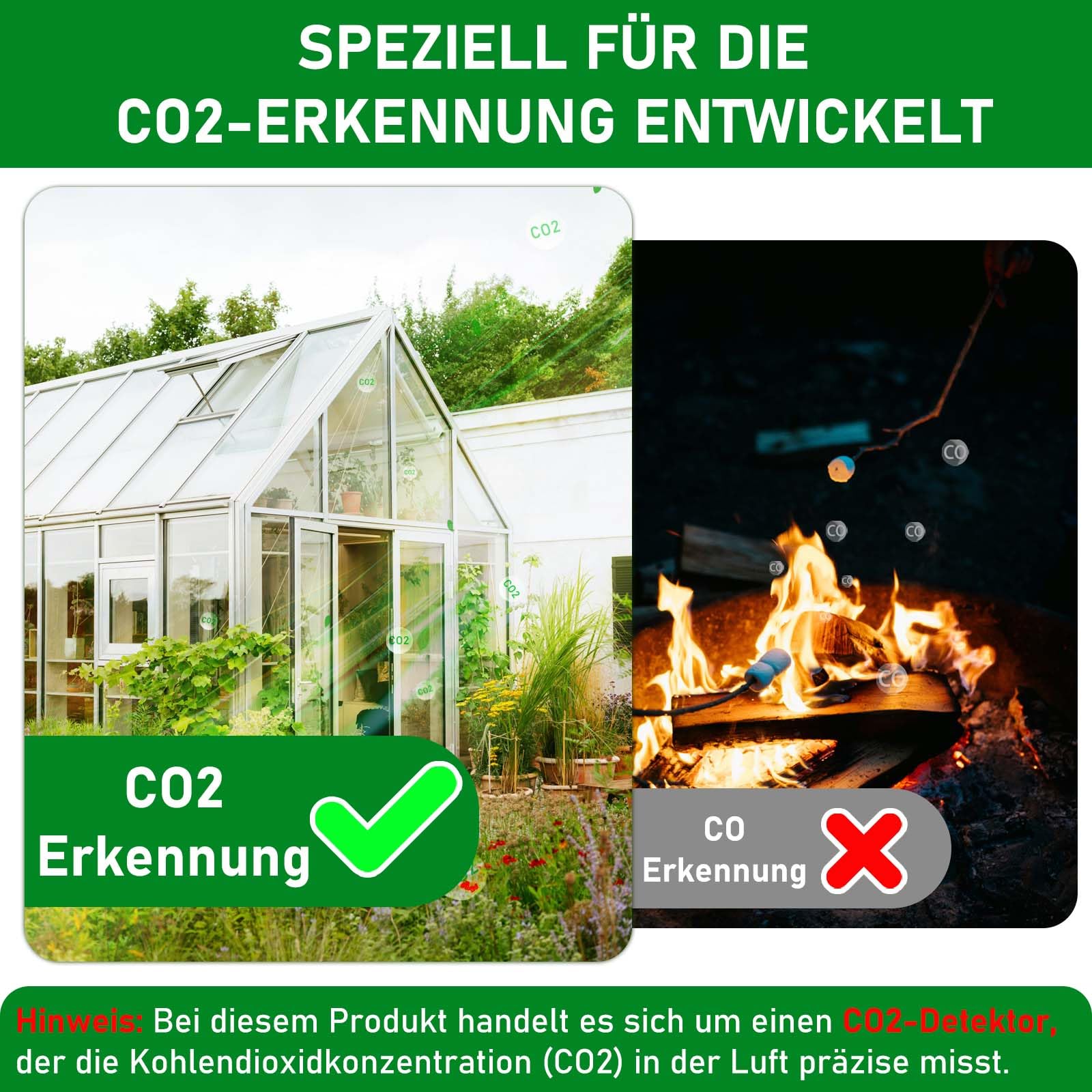 LSENLTY CO2-Messgerät 3-in-1 Temperatur Luftfeuchtigkeit CO2-Wert Alarmfunktion manuelle Kalibrierung