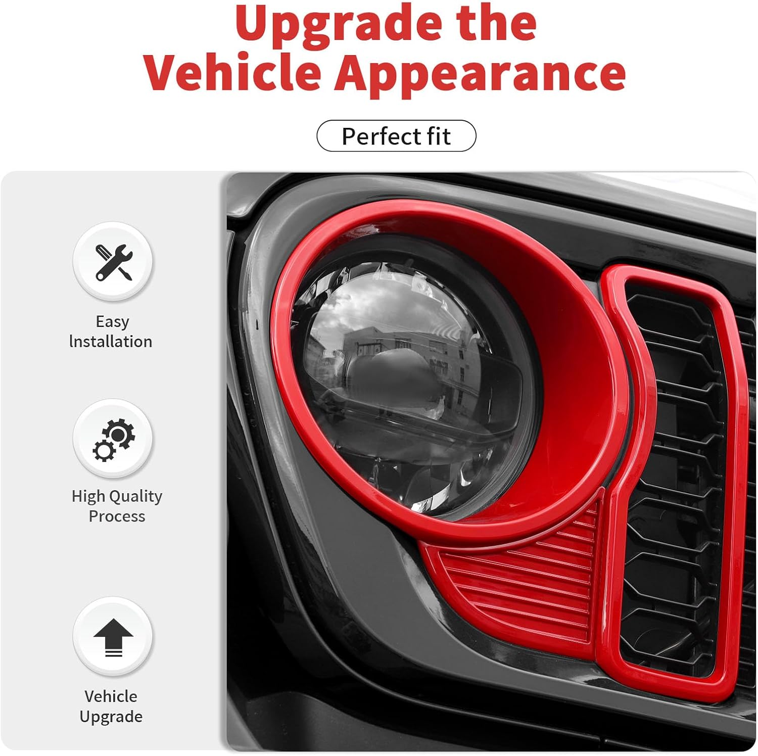 Front Grille Grill Insert+Headlight Turn Light Cover Trim Compatible with 2024-2026+ Jeep Wrangler JL JLU & Gladiator JT Exterior Accessories,Not Fit for JL Sport & Sports (Red)