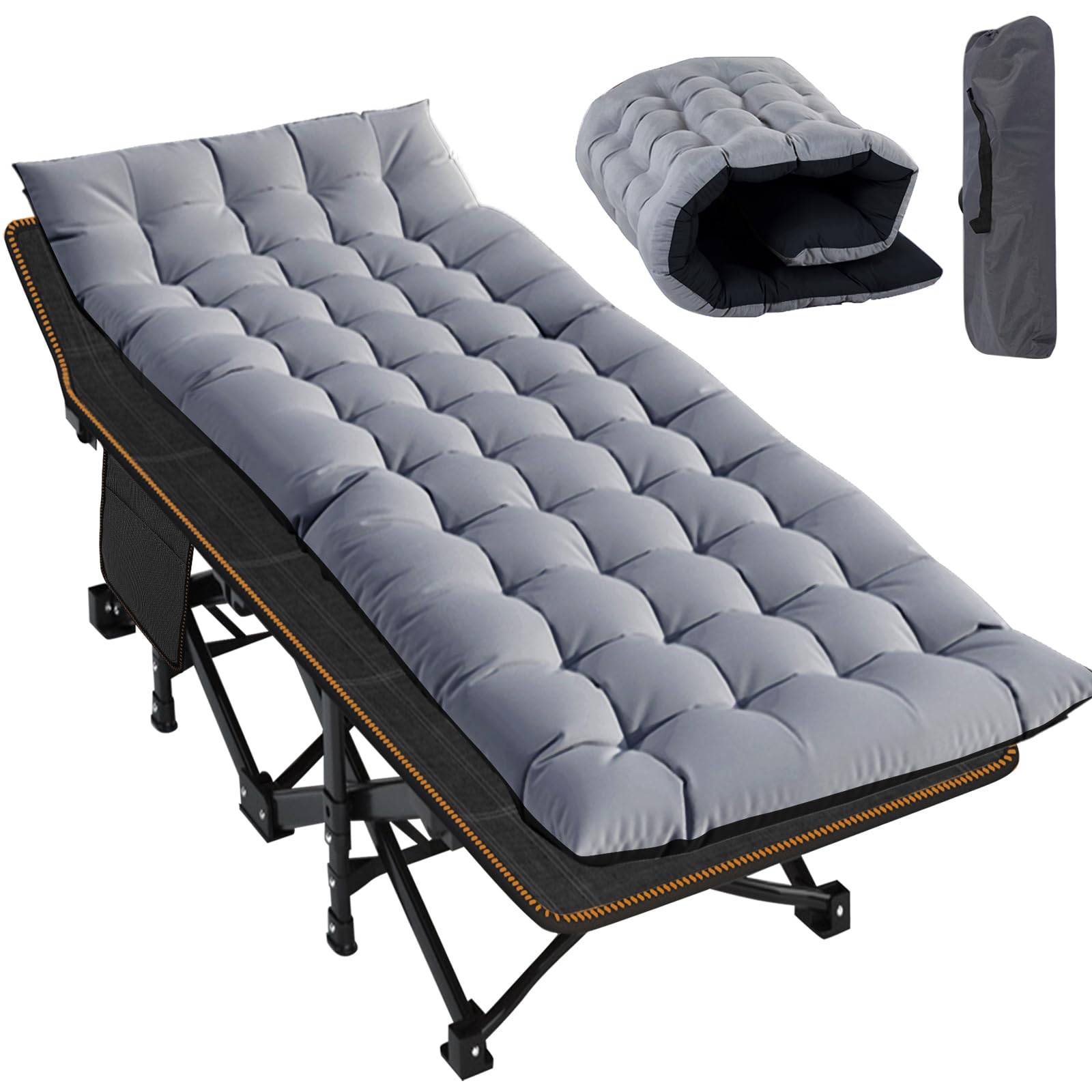 Slsy Oversized XXL Folding Camping Cot for Adults with Pad, Padded Portable Sleeping Cots, Camp Bed with Carry Bag for Outdoor Travel, Beach, Hiking 1 Big Urban Mist