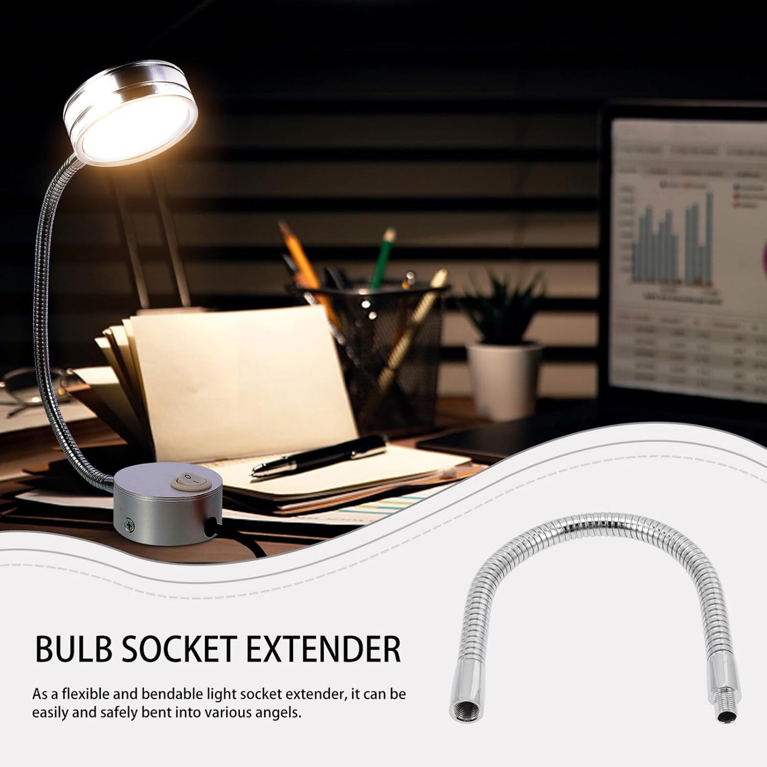 Flexible Gooseneck Light Pole Replacement 11.81In Adjustable Extension Arm Quick Release Base 2 Pack for Led Desk Lamp Clip Lamp Holder Accessory