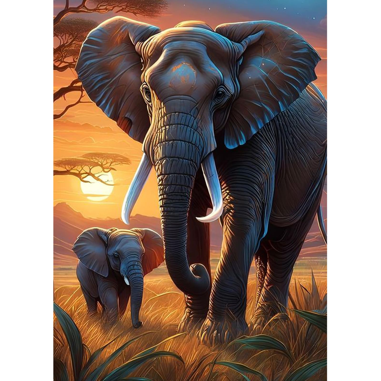 QENSPE Elephants Diamond Painting Kits 5D Diamond Full Drill, DIY Diamond Art Kits for Adults Beginners, Animals Gem Art Painting Crystal Art Crafts Wall Decor 12x16in / 30x40cm