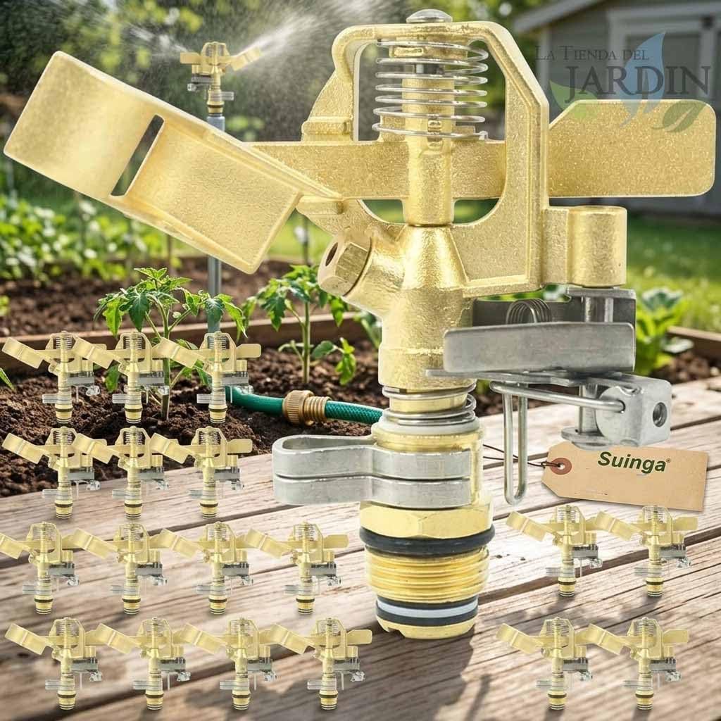 Suinga Pack 15 Aspersores de Riego Agrícola de Latón Ajustables 1/2" | Alcance de 10 a 15 Metros | Ángulo de Riego Regulable 0-360° | Aspersores para Jardín, Huerto y Cultivos