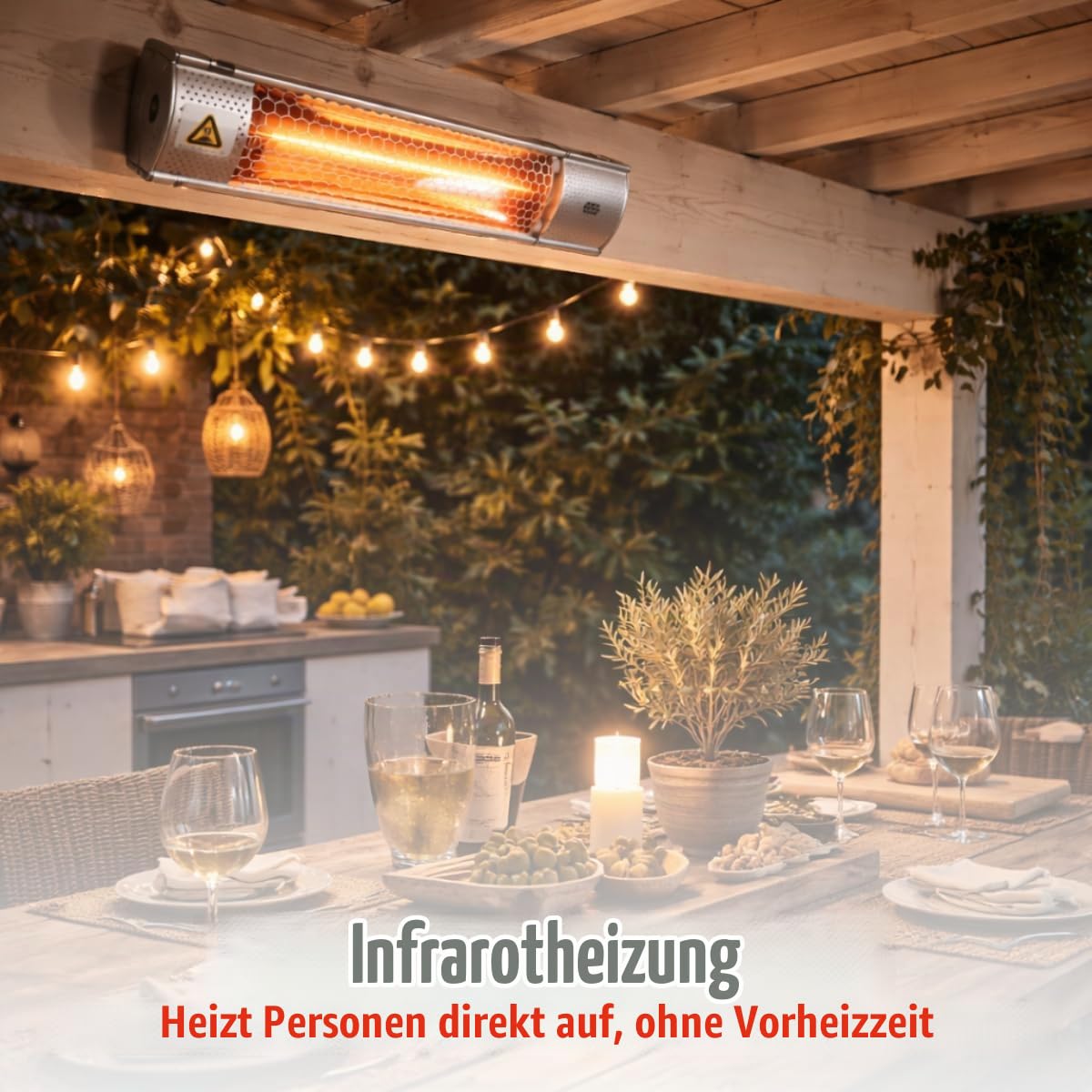 alpina Infrarotheizung 2000W – Heizstrahler Terrasse Wandmontage für Innen- und Außenbereich – Elektrischer Infrarot Heizstrahler hängend mit Fernbedienung – IP55 - 67,5 x 10,5 x 7 cm