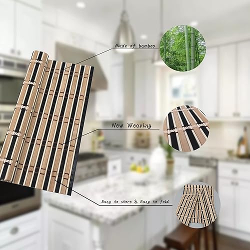 Miniatura 5 de ANDSTAR Juego de 8 manteles individuales de bambú para mesa moderna, manteles individuales de bambú natural antideslizantes, lavables, resistentes