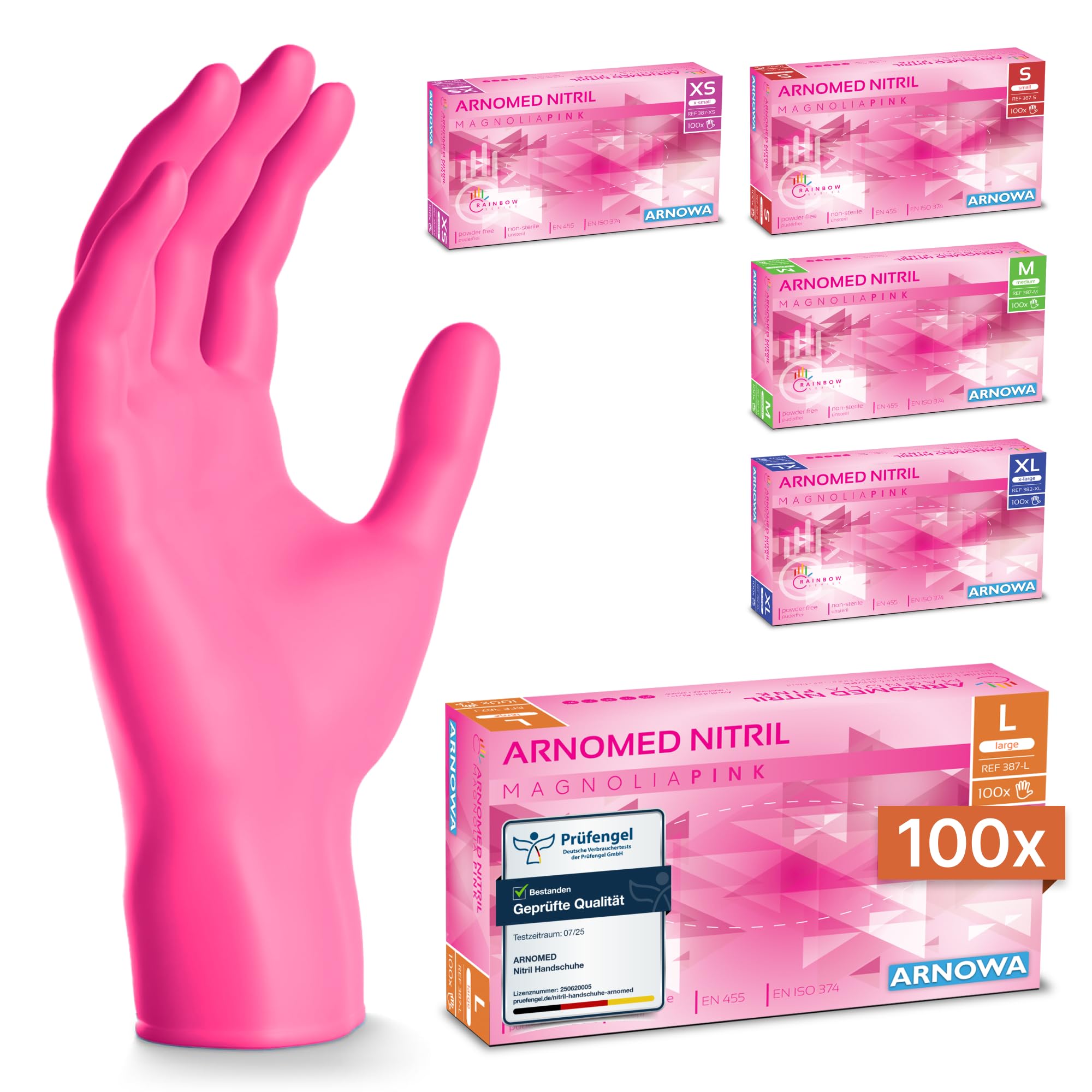 ARNOMED Einweghandschuhe Pink 100 Stück/Box Premium Nitrilhandschuhe