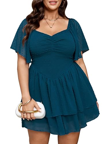 SCOMCHIC Plus Size Rompers Swiss Dot Jumpsuit with Pockets