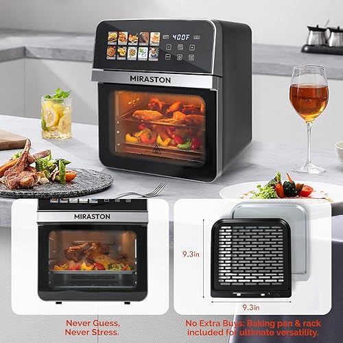 Miniatura 4 de Combo de horno tostador con freidora de aire de 10 cuartos de galón con 8 ajustes preestablecidos, horno compacto de tamaño familiar para asar pollo