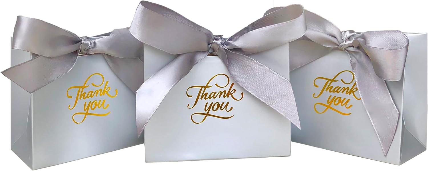 GLITZYGOODIE Small Thank You Bags, 4.5x1.8x3.9 inch Mini Gift Bags with Large Ribbon