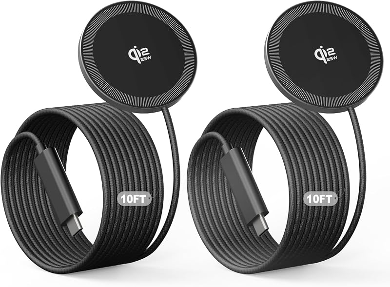 2Pack Magnetic Wireless Charger 25W Fast Charger for iPhone 17/16/15/14/13/12 Series & AirPods, Portable Wireless Charging Pad for Travel Home Office Desk, 10FT-Black