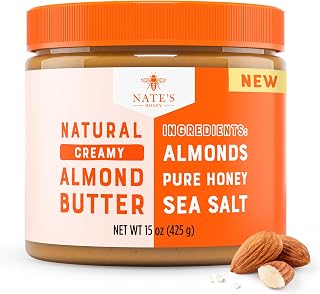 Nate's Honey Almond Butter Creamy All-Natural No Palm Oil Pure Honey Sweetened 15oz Jar