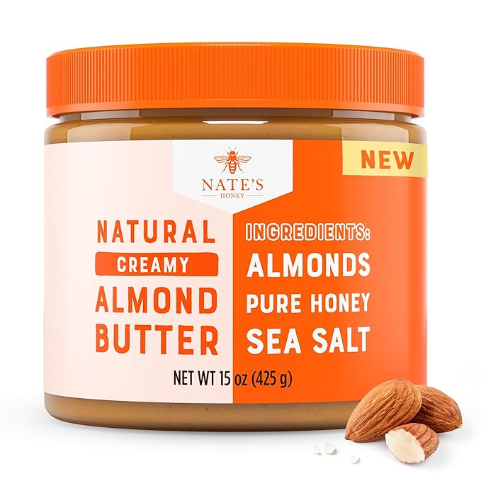 Nate's Honey Almond Butter, Creamy, All-Natural – No Palm Oil,