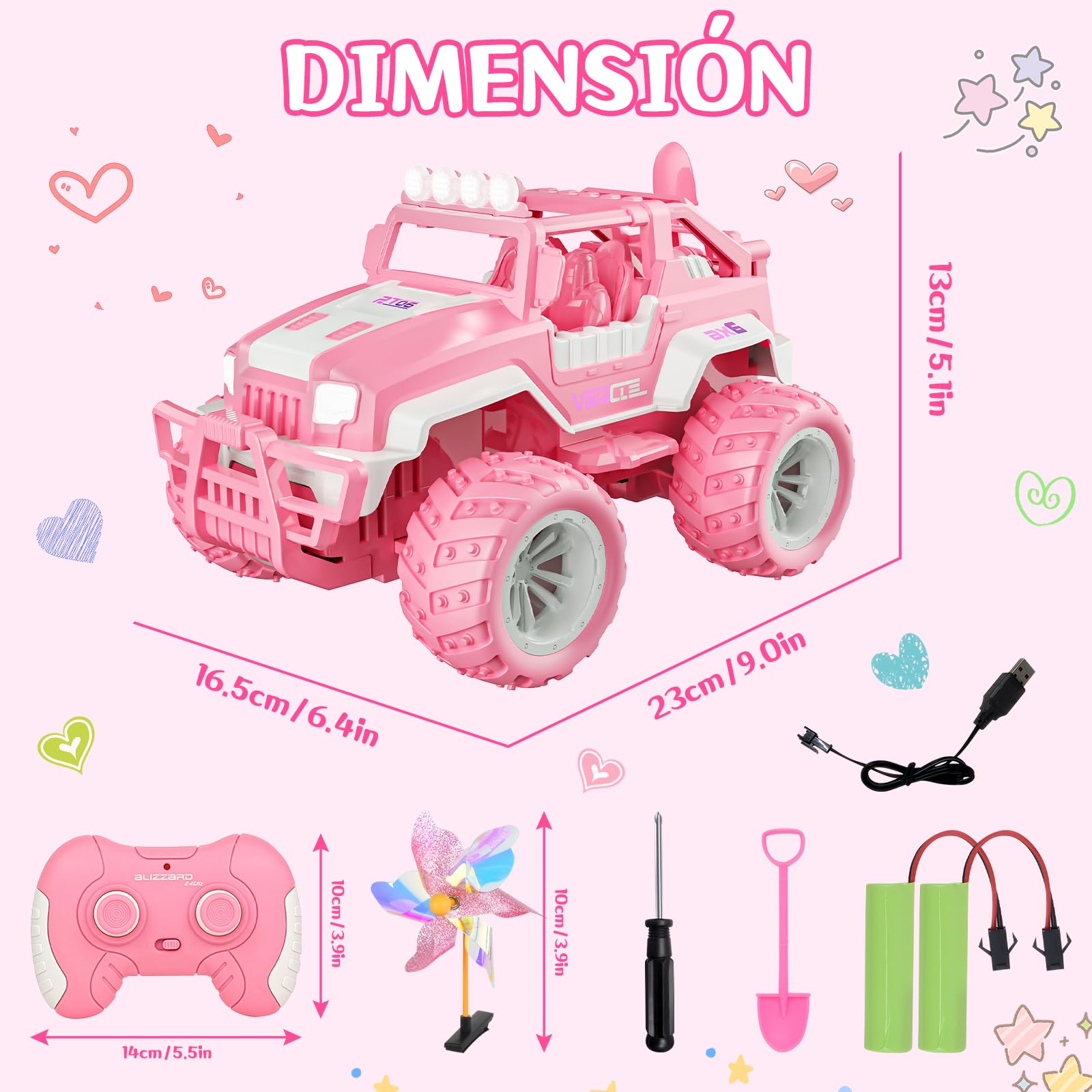 Genérico IEEILULU Mando a Distancia RC Rosa, 1/18 Coche Teledirigido Todoterreno, Coche Teledirigido SUV, Coche Escarabajo Todoterreno, Apto para3-12 Niños Niñas, Juguete (Rosa Jeep)
