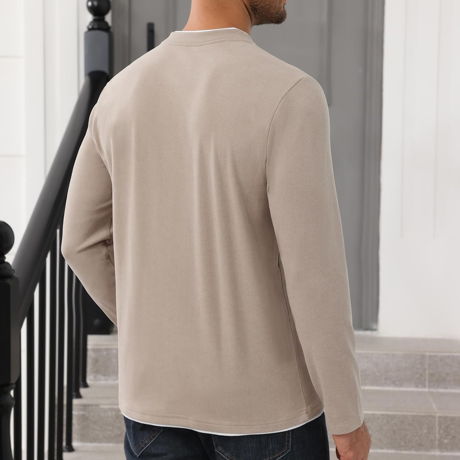 Uni Clau Men's Henley Shirts Classic Button T-Shirt Long Sleeve Casual Thermal Pullover Shirt - Image 7