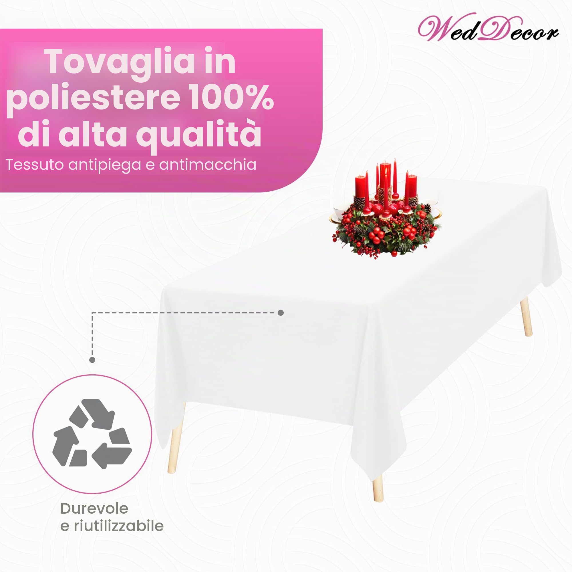 Wedding Supply Tovaglia rettangolare in cotone e poliestere per matrimoni, cene e feste di compleanno,228,6 x 396,2 cm, Tessuto, Pack of 10, Bianco