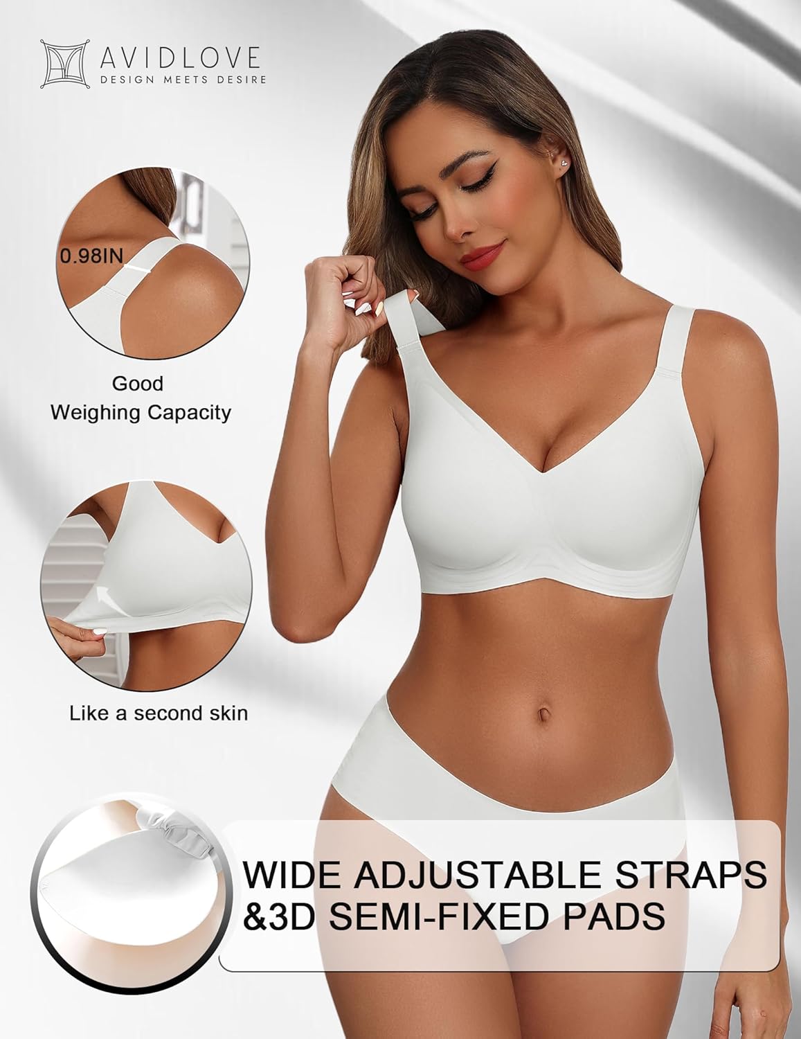 Avidlove Bras for Women Seamless Bra Full Coverage T Shirt Bralettes V Neck Wireless Bra Comfortable Brassiere - Image 2
