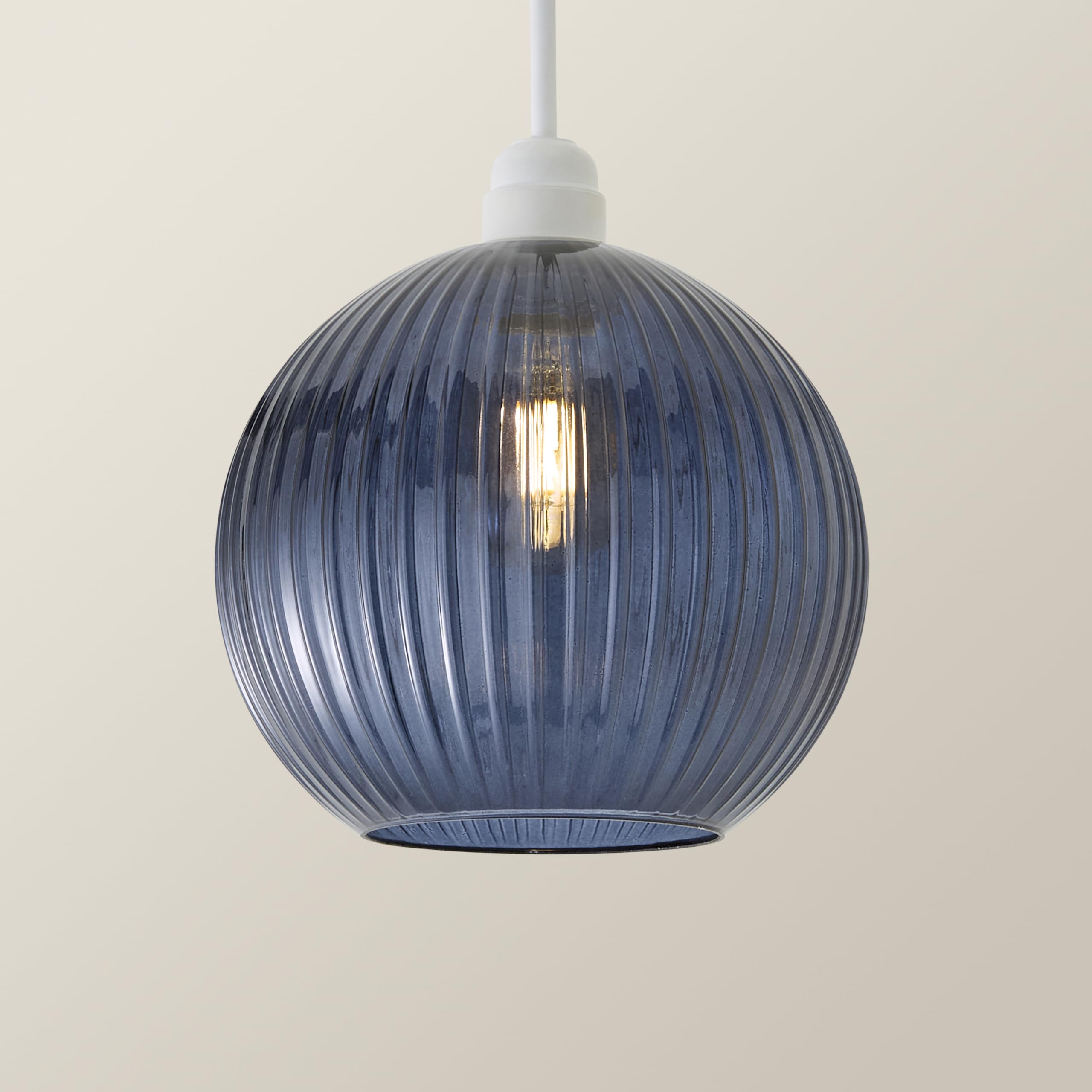 ValueLights | Maddison Navy Blue Ribbed Glass Easy Fit Pendant Lamp Shade with Bulb | Ceiling Lights, Home Décor & Improvement Essential | Includes Bulb