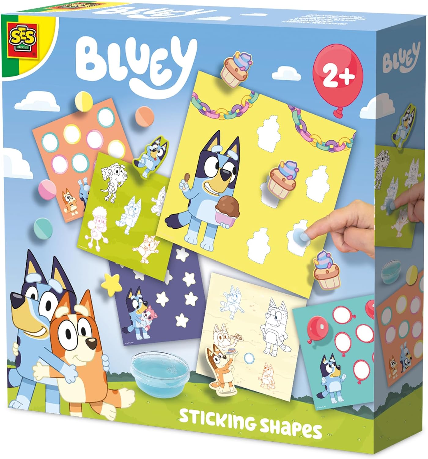 SES Creative Adhesive Bluey - Stick paper figures with finger glue - 6 self-adhesive cards and Bluey paper molds - educational toy - from 2 years