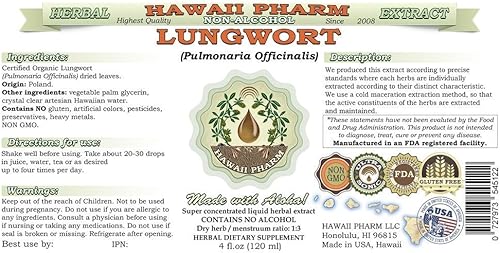 Miniatura 2 de Lungwort - Extracto líquido sin alcohol, pulmonaria orgánica (Pulmonaria officinalis) Suplemento de hierbas naturales de glicerita de hoja seca, 32