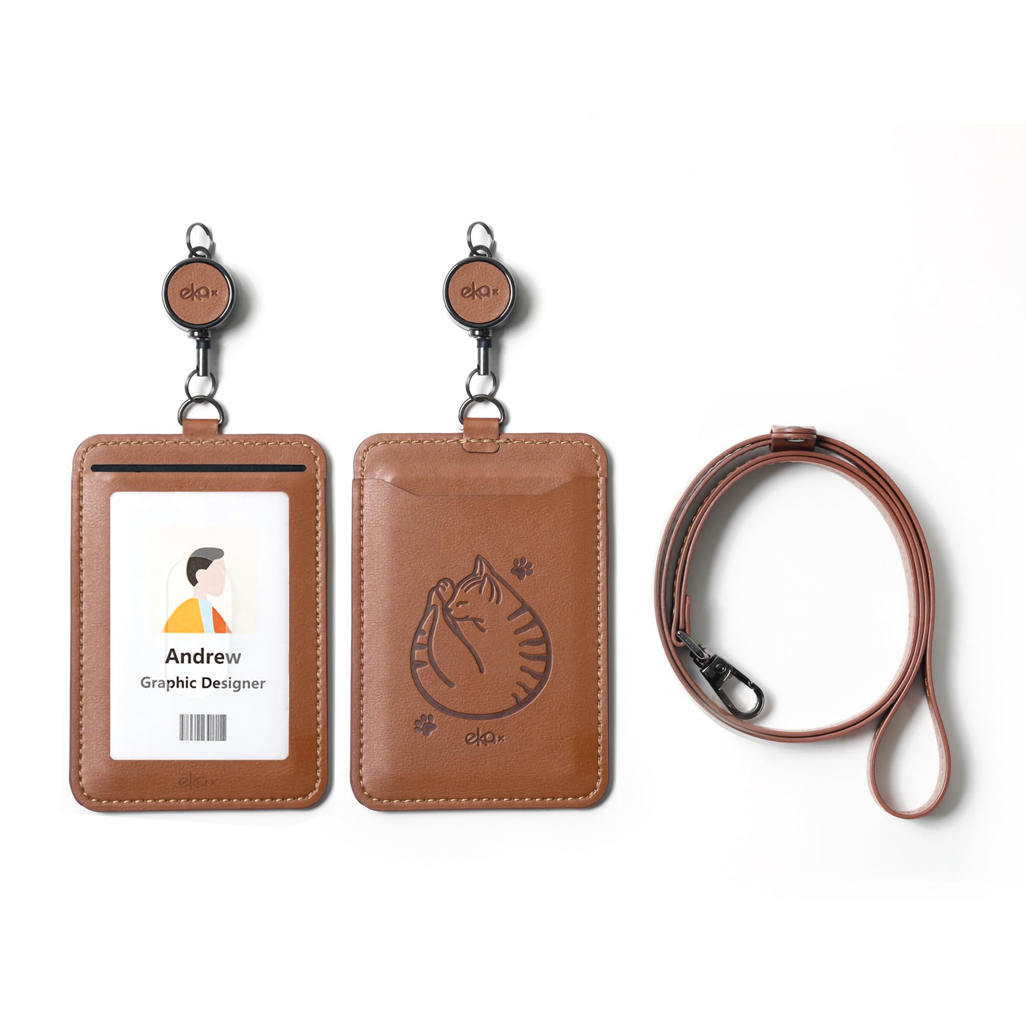 EKAX Double-Sided ID Badge Holder with Lanyard & Retractable Reel, ID Card Holder for Office Bus Pass, Teacher, Nurse