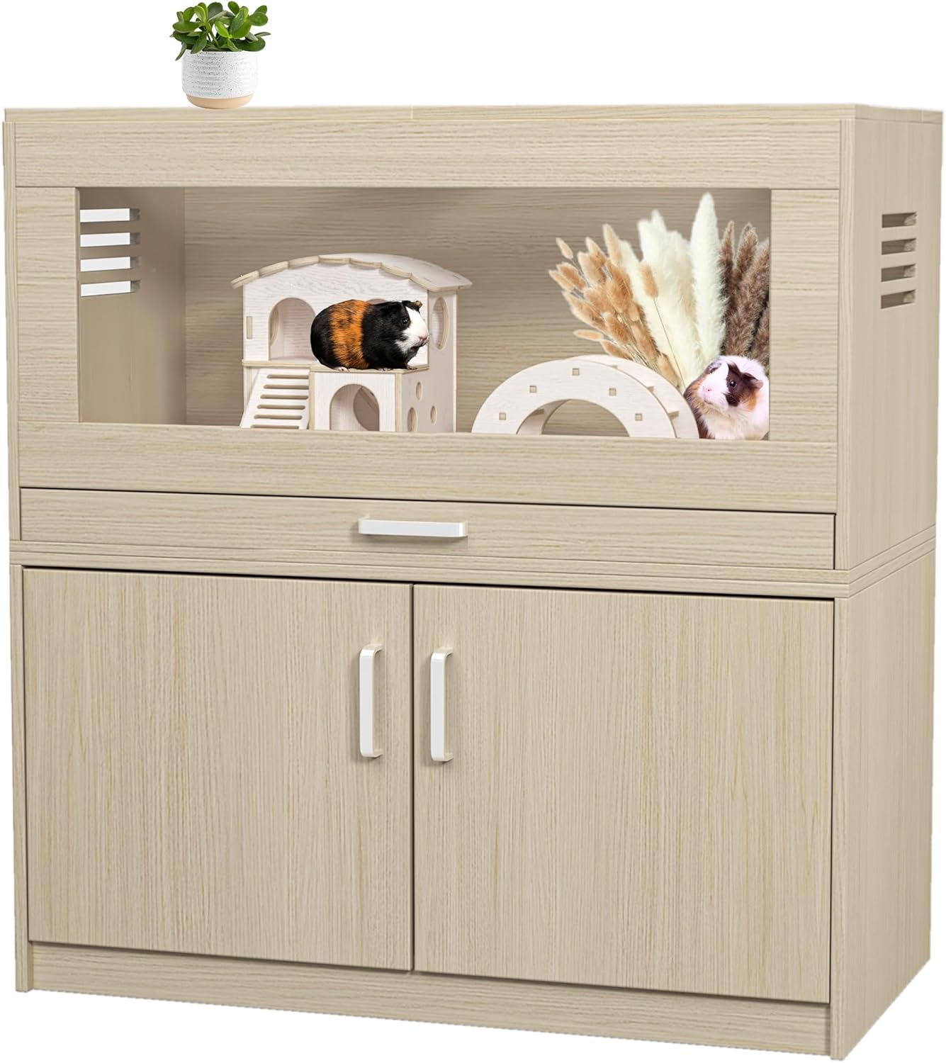 Hamster Cage,Rat Cage Wood with Independent Storage Cabinet,House for Chinchilla with Guinea Pig Hutch and Bridge,Easy View Acrylic Panels,Living Habitat X-large(31.50" L x 15.75" W x 32.28" H)