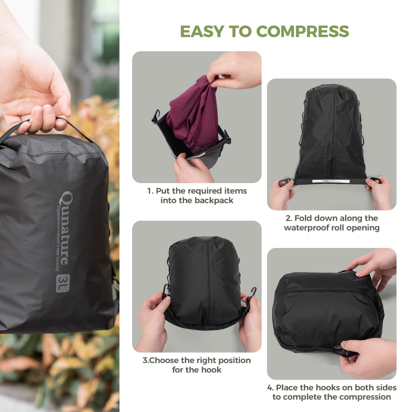 wasserdichte Bikepacking Fahrradtasche Dry Bag, Lenkertasche Fahrrad Kompressionsbeutel mit Reißverschluss, Ultraleicht Vielseitig als Satteltasche oder Gabeltasche Schwarz 12L und 6L