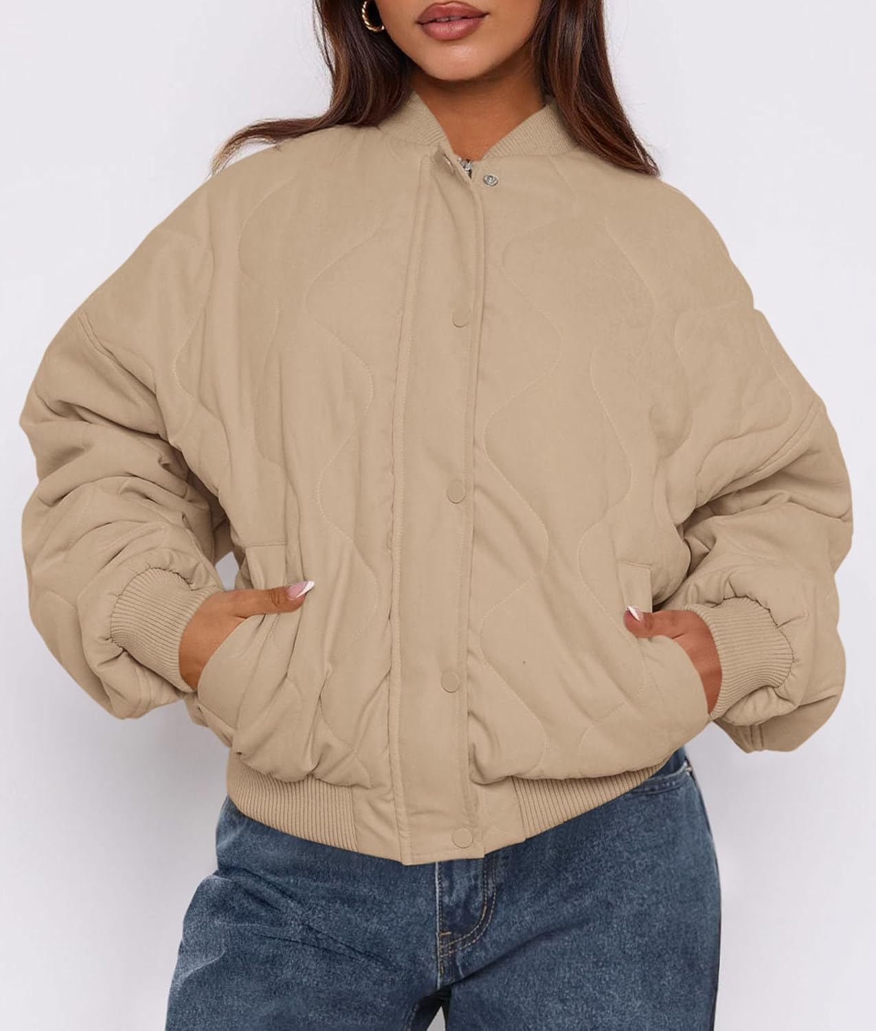 PRETTYGARDEN Women's Quilted Bomber Jacket Fall Fashion 2026 Lightweight Cropped Zip up Outerwear Winter Puffer Coats Pockets - Image 3