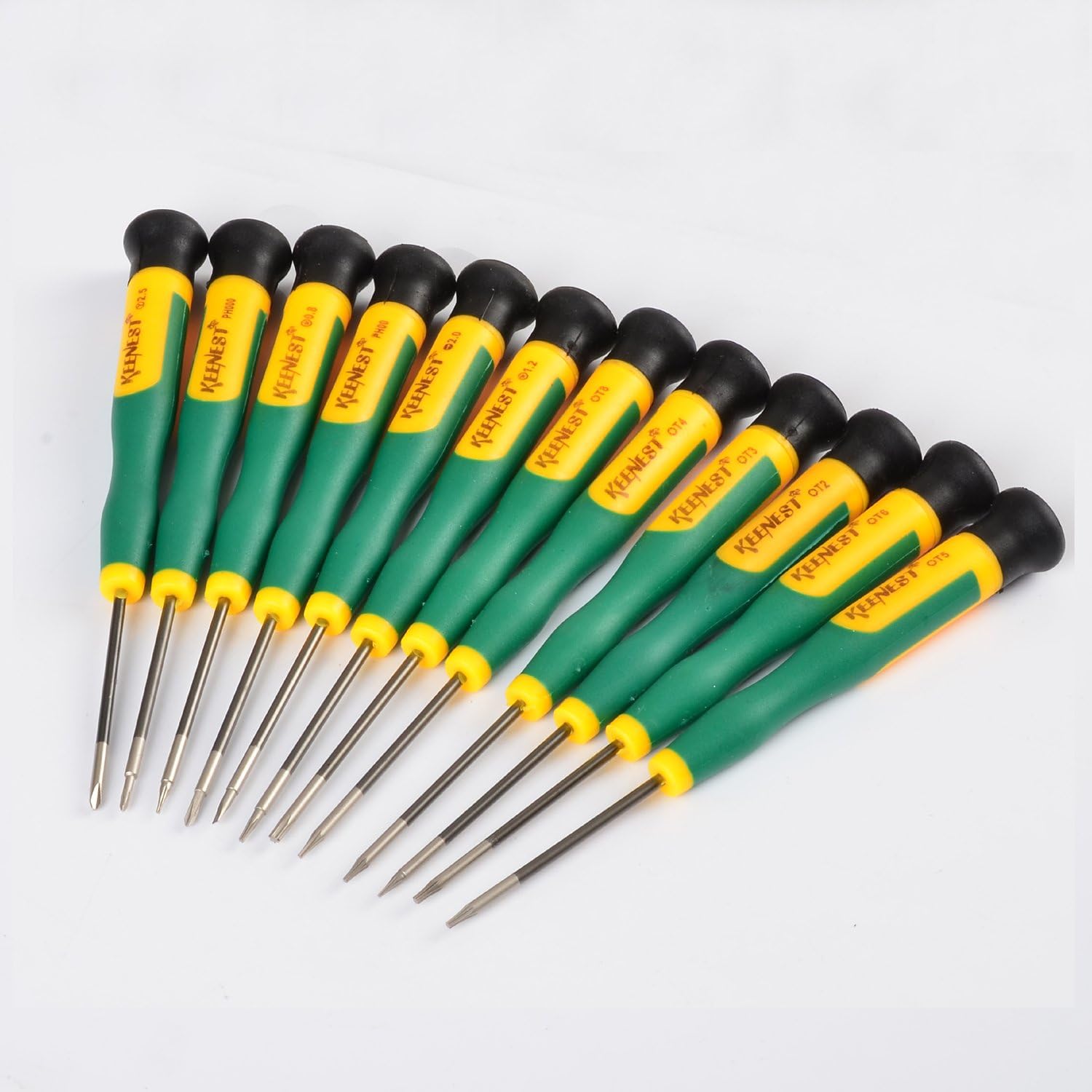 Keenest 12in1 Precision Screwdriver Disassemble Repair Tools Kit Set with Torx T2 T3 T4 T5 T6 T8, Pentalobe 0.8 1.2MM (TS1 TS4), Phillips PH00 PH000, Tri-point Y2.5, Flat (Slotted), 4 phones/tab