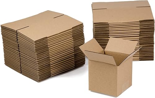 Paquete de 50 cajas de envío de 4 x 4 x 4 pulgadas, pequeñas cajas de cartón corrugado para correo y embalaje, color marrón