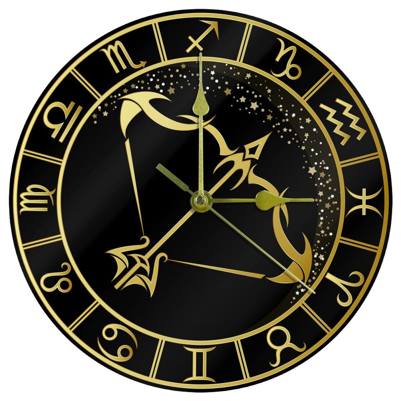 Horloge murale acrylique ronde 24 cm sans tic-tac pendule de salon dorée à pile