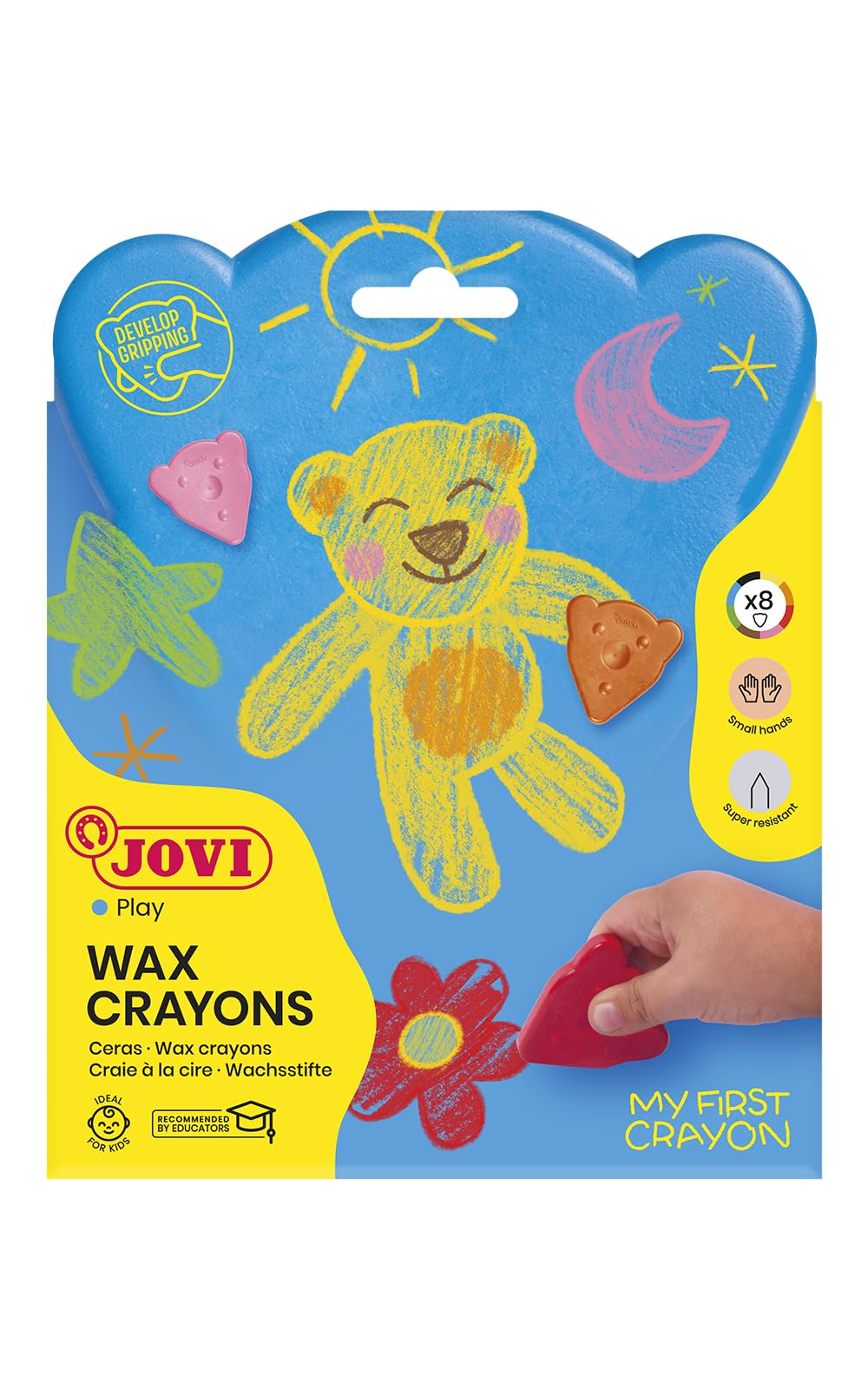 Jovi - MY FIRST CRAYON Estuche 8 ceras con forma de oso, colores surtidos, super resistentes, no manchan (948)