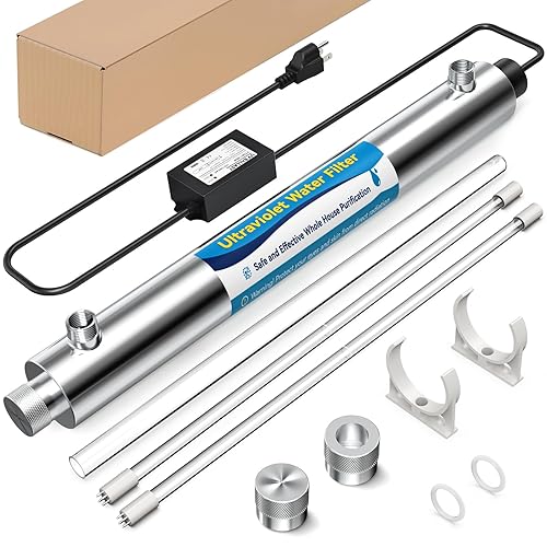 UV Water Filter Whole House, 55W 120V Water Purifier Filter System for Whole House Water Purification, 12GPM, 3/4" MNPT Inlet/Outlet for Purity, +1