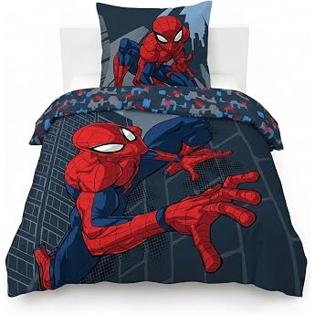 Marvel Spiderman City Streets 100% Cotton Childrens Bed Linen Set 135 x 200 cm Single Bed Size Duvet Cover + Pillowcase 80 x 80 cm