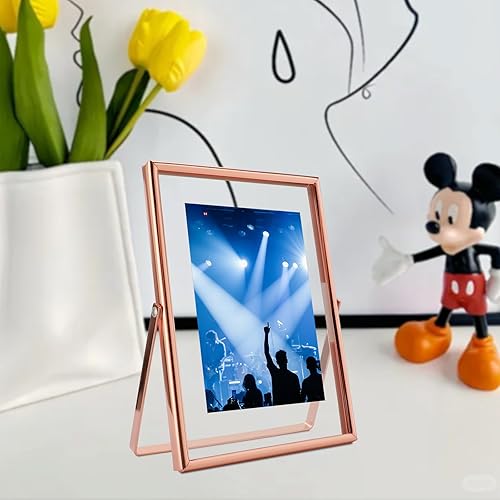 Miniatura 7 de Marco flotante de oro rosa, 5 x 7 pulgadas, vertical, juego de 2 unidades, para fotos de 4 x 6, 3.5 x 5, 2 x 3, marcos de fotos de escritorio