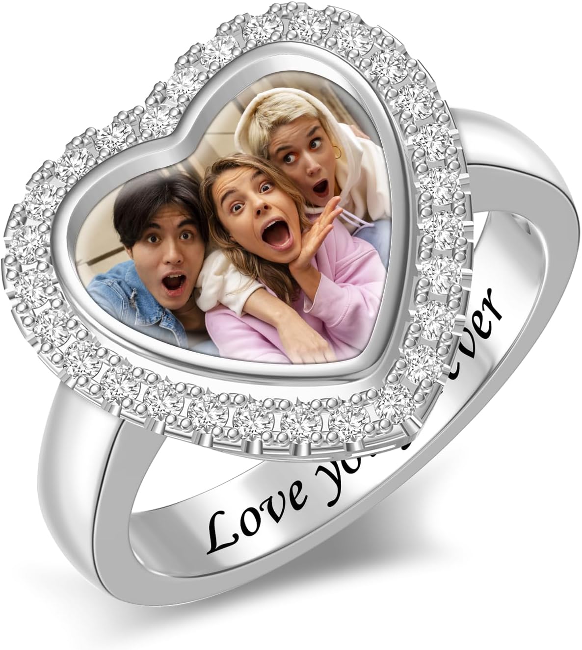BABOOM Personalized Photos Ring for Women Custom Color Picture Ring Heart-Shaped Photo Rings for Mother's Day Christmas Birthdays