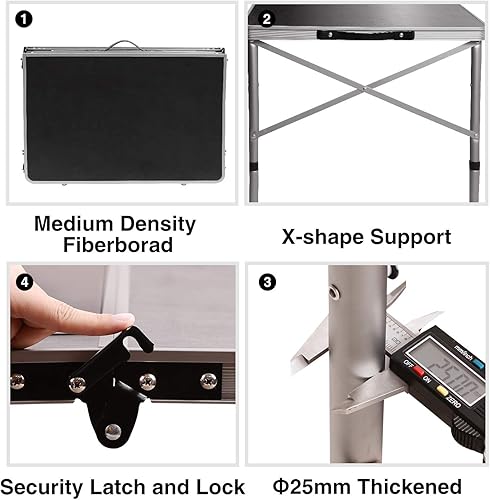 Miniatura 8 de REDCAMP Mesa plegable de 4 pies para exteriores con soporte de estufa ajustable, mesa de barbacoa portátil ligera para picnic, camping, cocina,