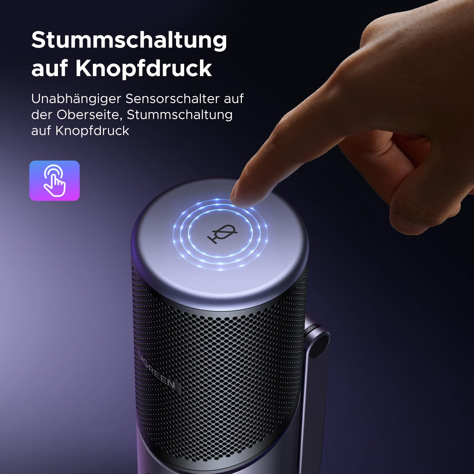 UGREEN Mikrofon Gaming für PC USB Microphone mit RGB Licht 24bit/96kHz Stummschalttaste Gaming Mic für PS5 /PS4 Kondensatormikrofon für Streaming, Podcasting, Aufnahme, Laptop