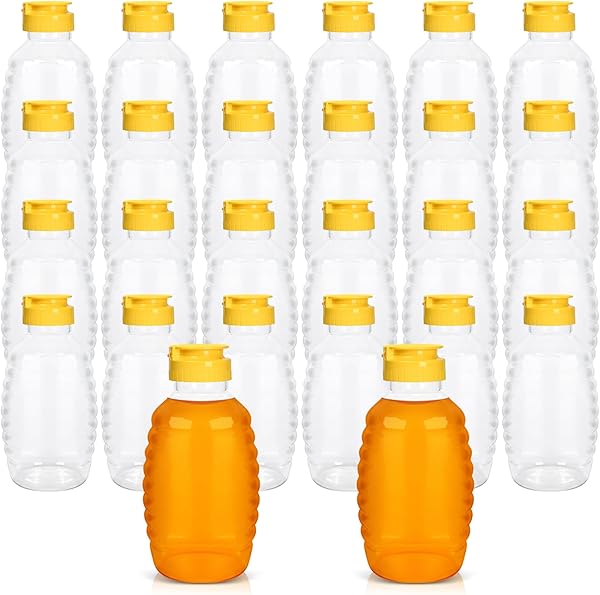 24 Pack Honey Bottle, Honey Bottles Squeeze 16 oz,With LeakProof Flip-Top Caps,Refillable Honey Plastic Jars,Plastic Honey JarsFor Storing And Dispensing.