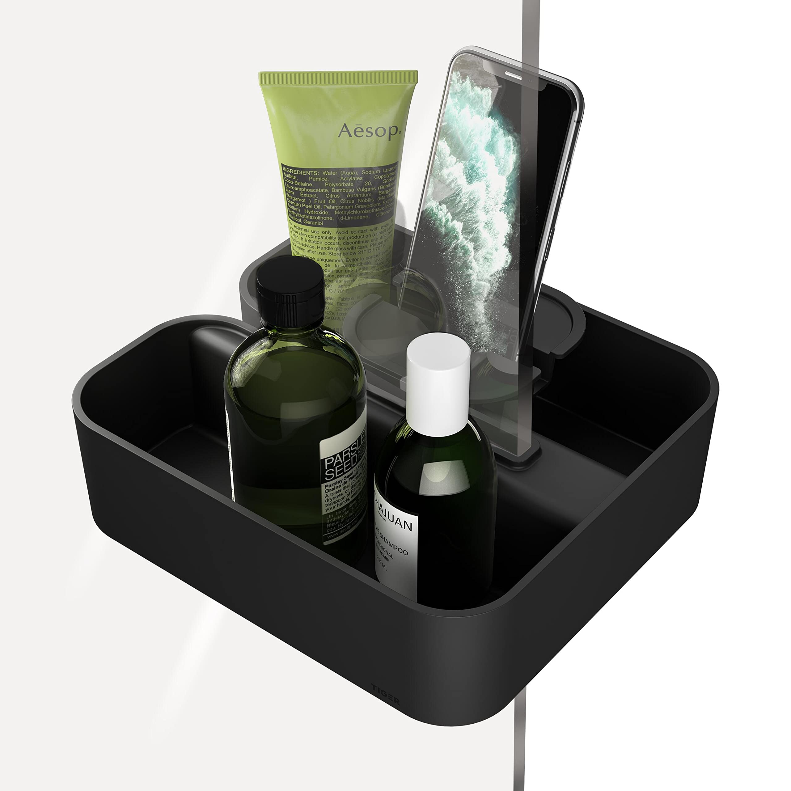 Tiger 2-Store Cesta de Ducha Acoplable, Negro