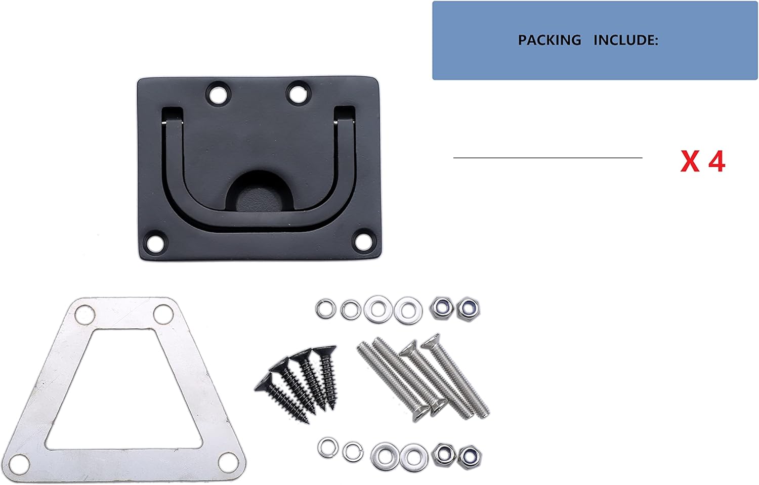 Thorn Boat Flush Hatch Lift Ring Pull Handle 3" Marine Stainless Steel Black Coated with Back Plate