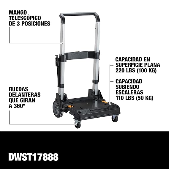 DEWALT TSTAK Trolley Cart with Handle, Swivel 360, Capacity of Up to 200 lbs (DWST17888)